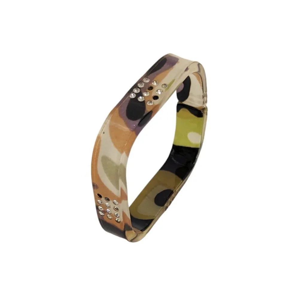 Vintage Square Bracelet Bangle Acrylic‎ Tortoise Costume Jewelry MCM Retro